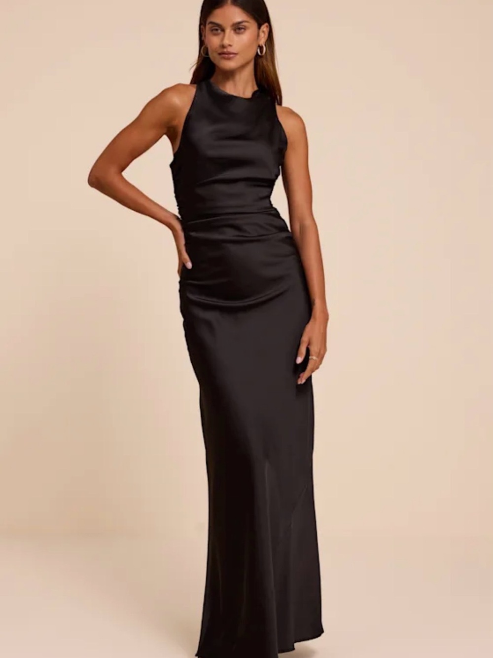 Lulus Black Satin Maxi Dress